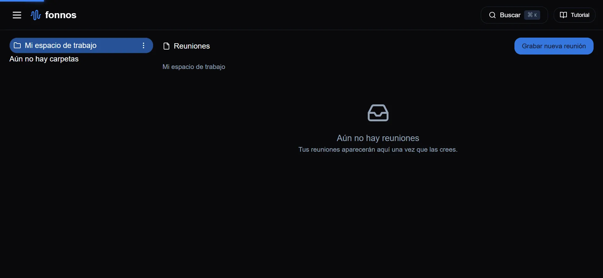 Dashboard de Fonnos destacando el botón de nueva grabación