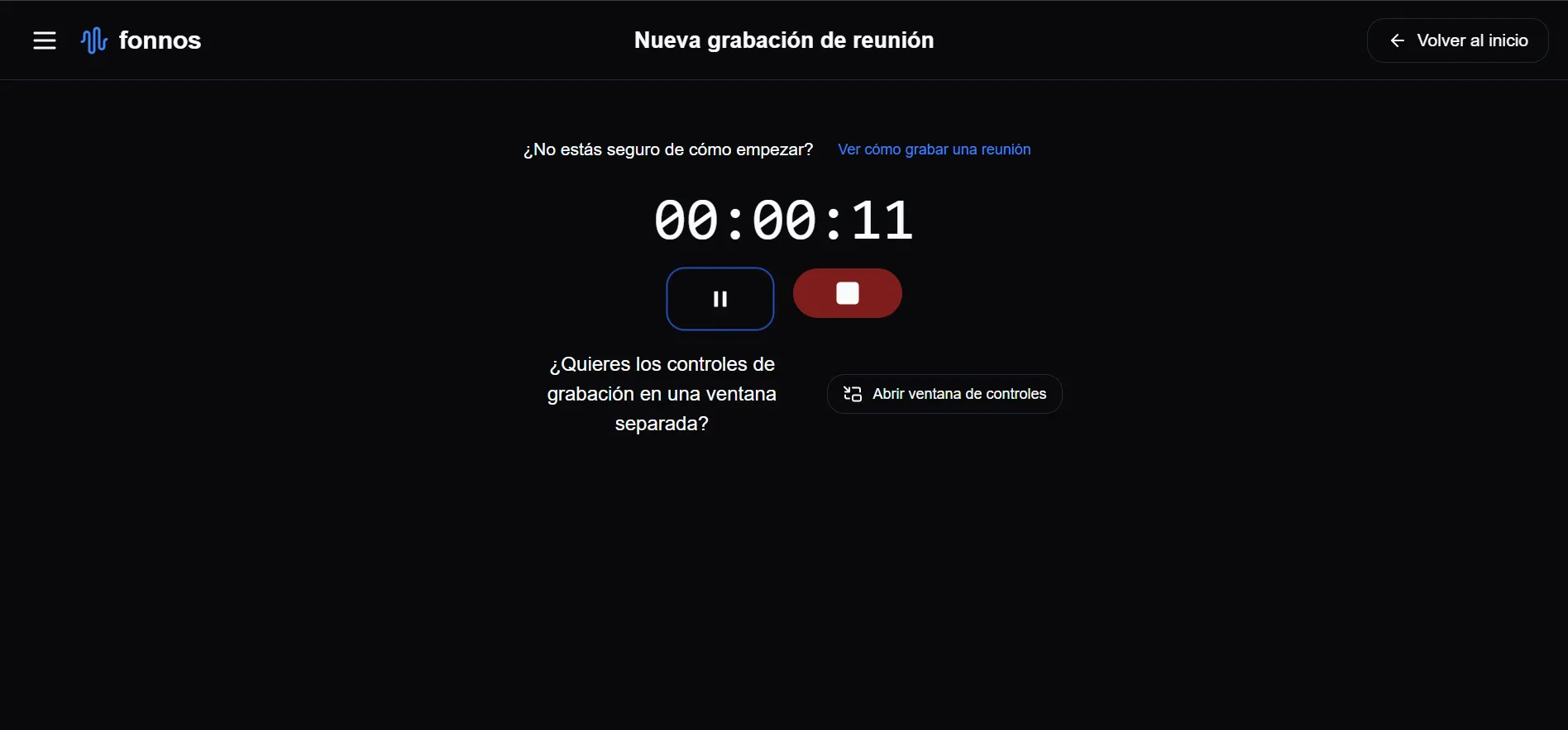 Botón de detener grabación en la interfaz activa