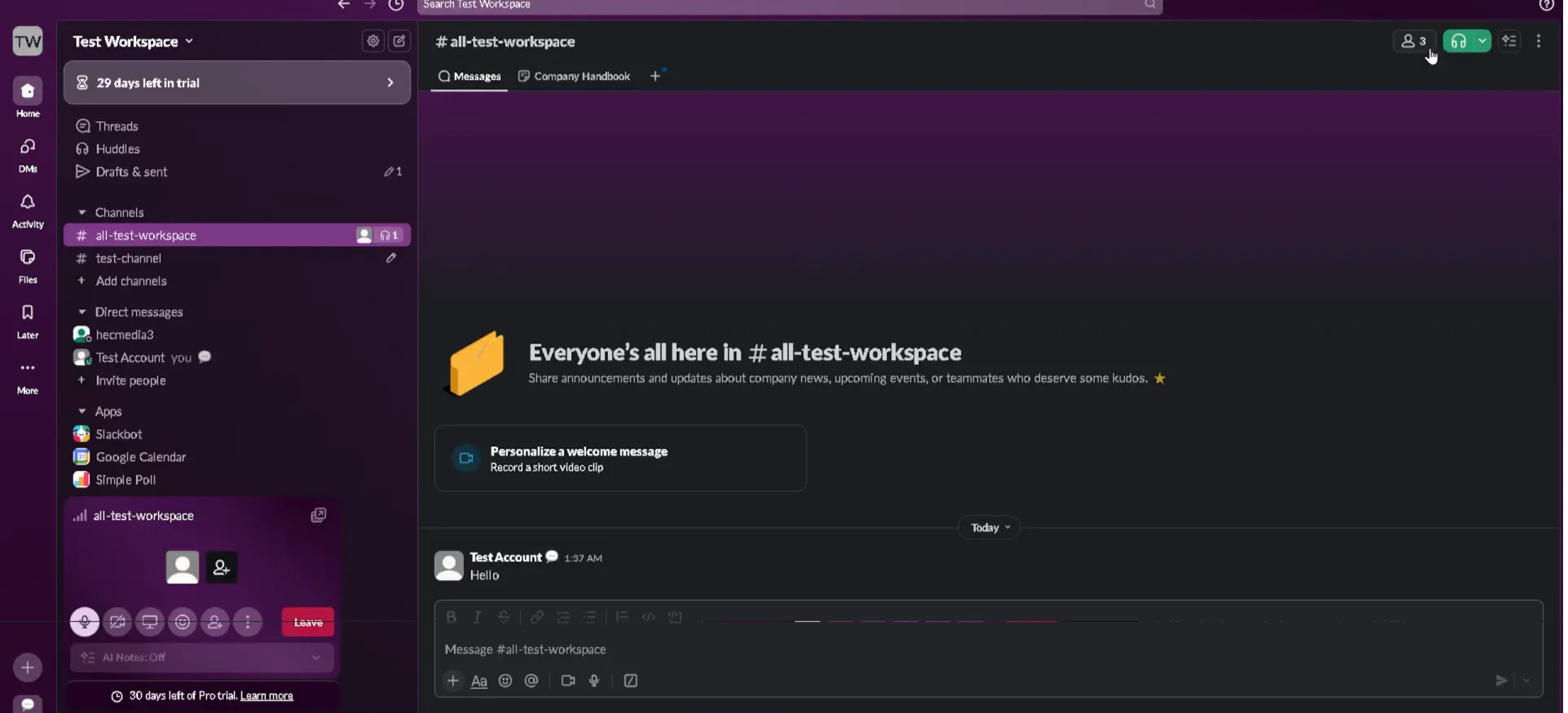 Continue with the Slack call